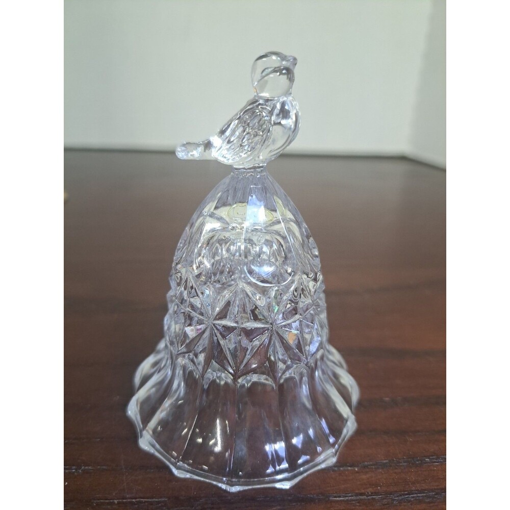 1970s Hofbauer Byrdes Crystal Bell With Bird Finial Handle, Starburst Pattern...